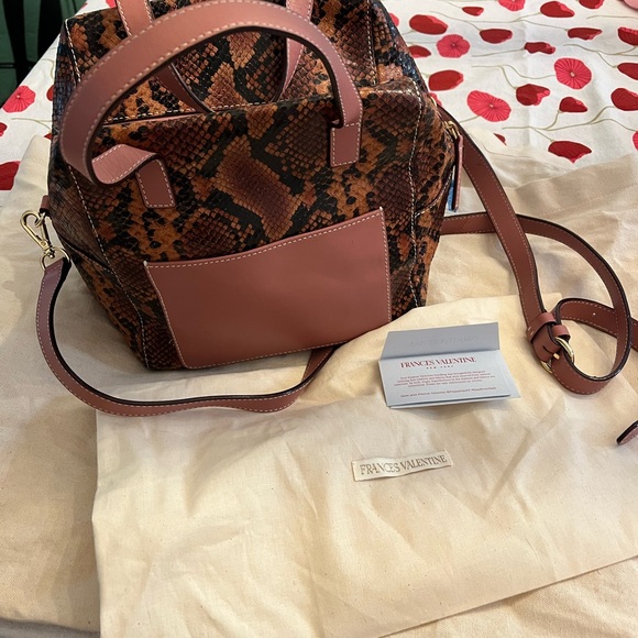 Frances Valentine Sabrina Snake Embossed Leather Satchel-Pink - Picture 12 of 14